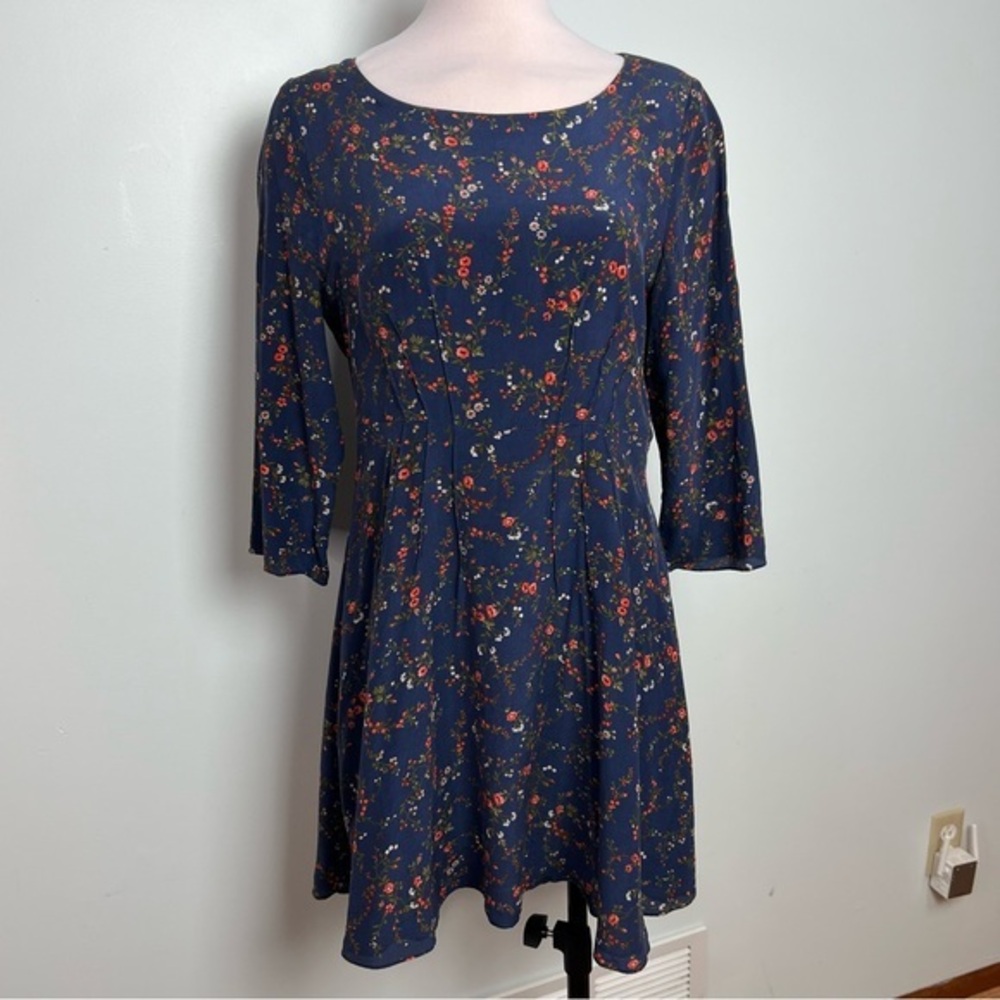 Madewell Navy Floral 100% Silk Fit & Flare Dress Back Zip Size 12